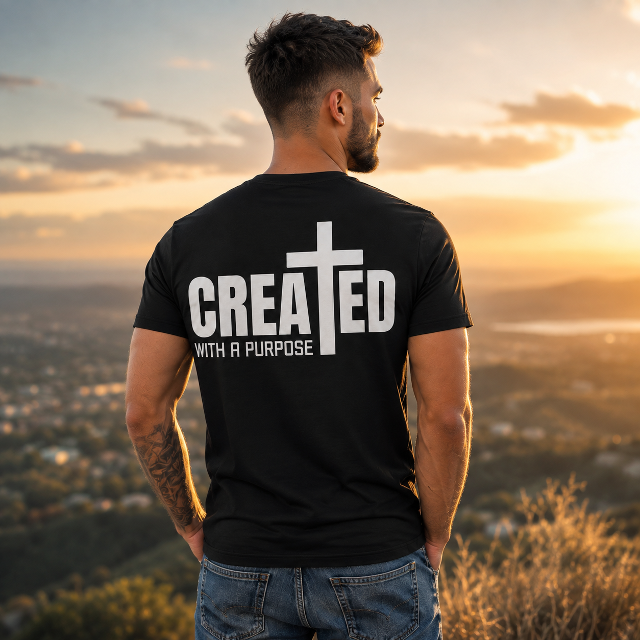 Created With A Purpose Shirt Christian Cross Graphic Tee Faith T-Shirt for Men