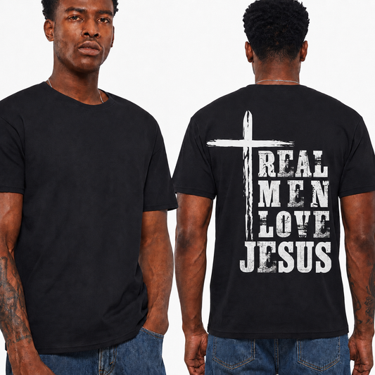 Real Men Love Jesus Shirt Christian Cross Graphic Tee Faith T-Shirt for Men