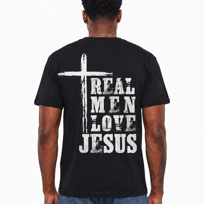 Real Men Love Jesus Shirt Christian Cross Graphic Tee Faith T-Shirt for Men