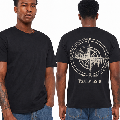 Psalm 32:8 Shirt Christian Compass Graphic Tee Faith Bible Verse T-Shirt for Men