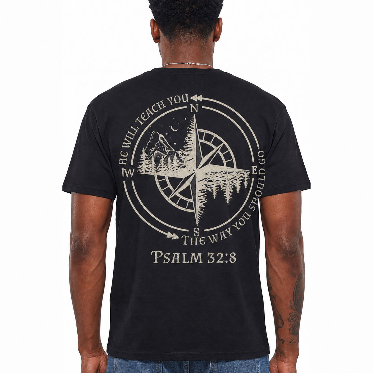 Psalm 32:8 Shirt Christian Compass Graphic Tee Faith Bible Verse T-Shirt for Men