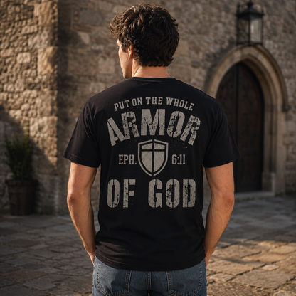 Armor of God Shirt Ephesians 6:11 Christian Graphic Tee Faith Bible Verse T-Shirt for Men