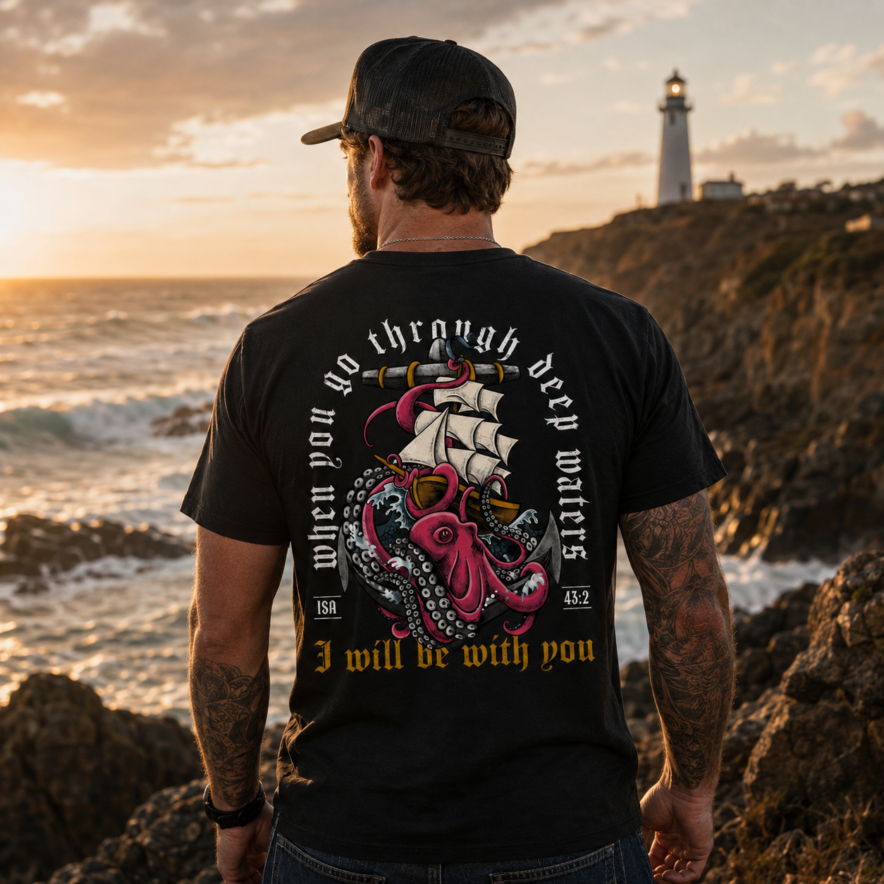 Isaiah 43:2 Shirt When You Go Through Deep Waters Christian Graphic Tee for Men
