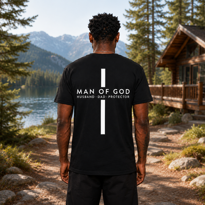 Man of God Shirt Christian Cross Graphic Tee Husband Dad Protector T-Shirt for Men