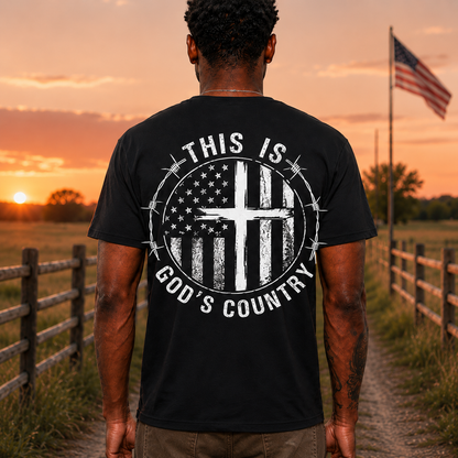 This Is God’s Country Shirt Christian American Flag Cross Graphic Tee for Men