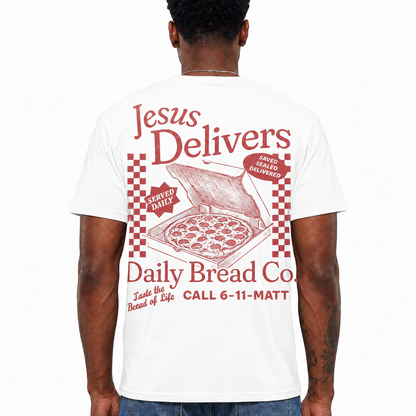 Jesus Delivers Daily Bread Shirt Vintage Christian Pizza Graphic Tee for Men