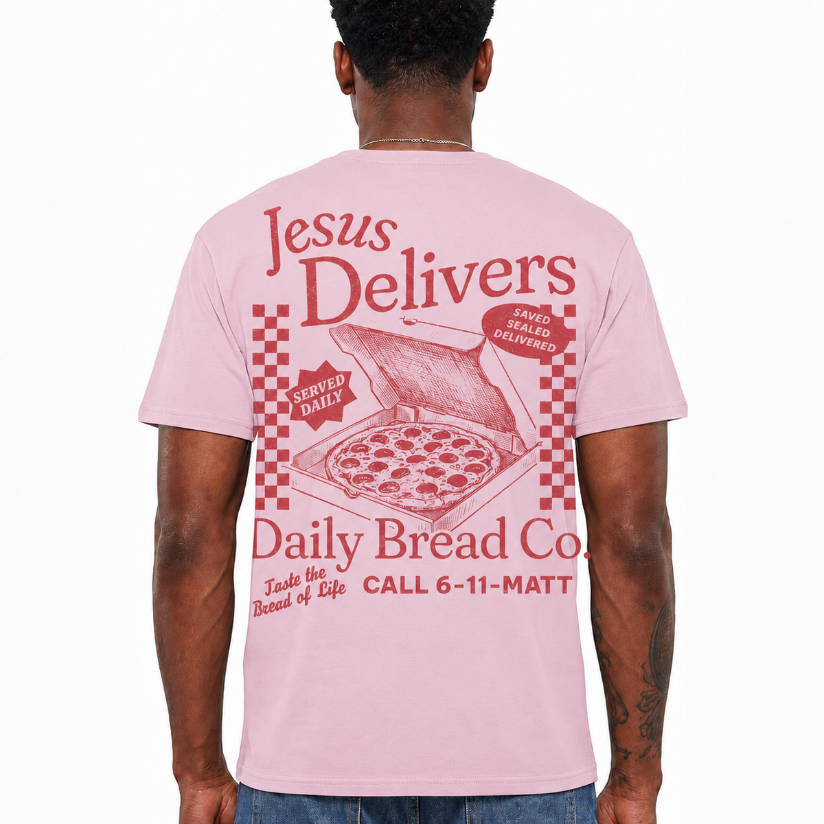 Jesus Delivers Daily Bread Shirt Vintage Christian Pizza Graphic Tee for Men