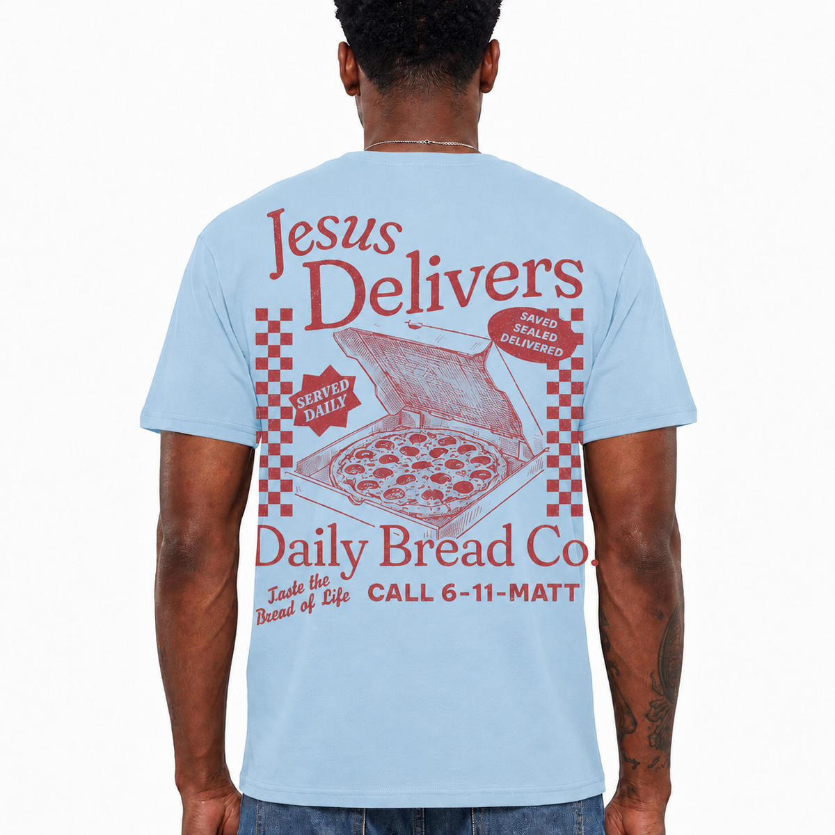 Jesus Delivers Daily Bread Shirt Vintage Christian Pizza Graphic Tee for Men