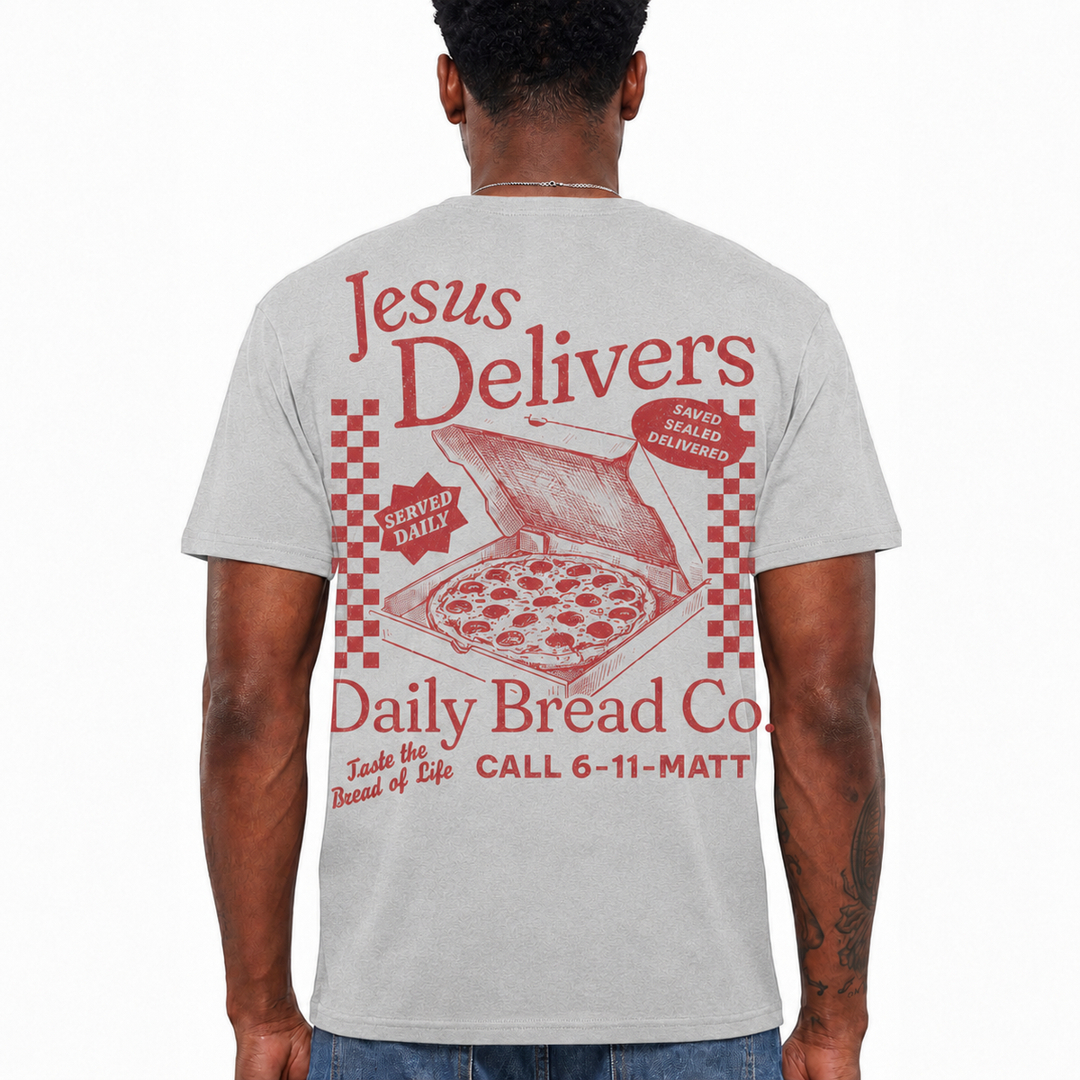 Jesus Delivers Daily Bread Shirt Vintage Christian Pizza Graphic Tee for Men