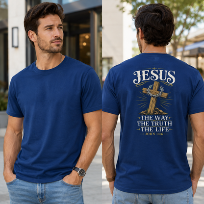 Jesus The Way The Truth The Life Shirt Christian Cross Graphic Tee John 14 6 Faith Gift For Men