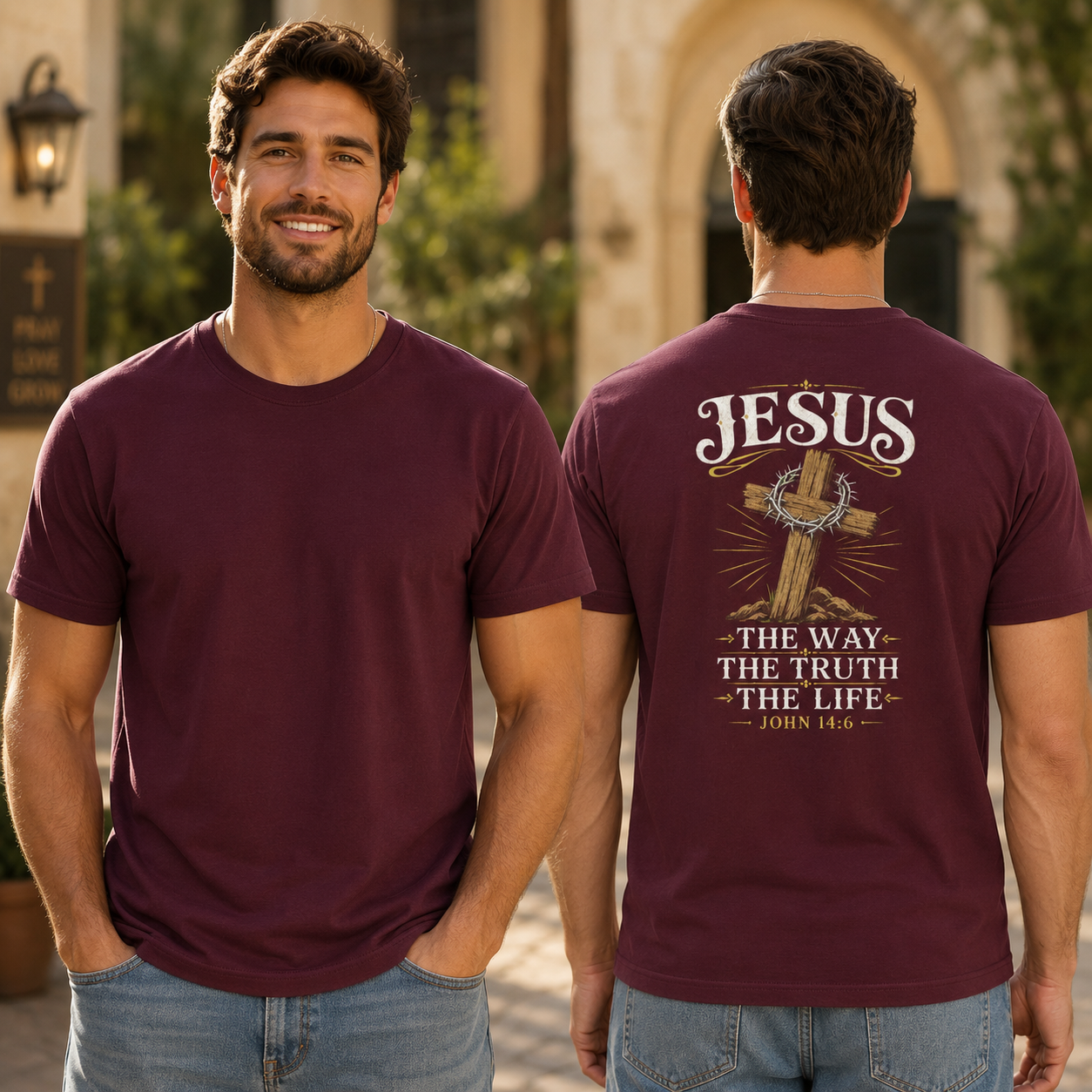 Jesus The Way The Truth The Life Shirt Christian Cross Graphic Tee John 14 6 Faith Gift For Men
