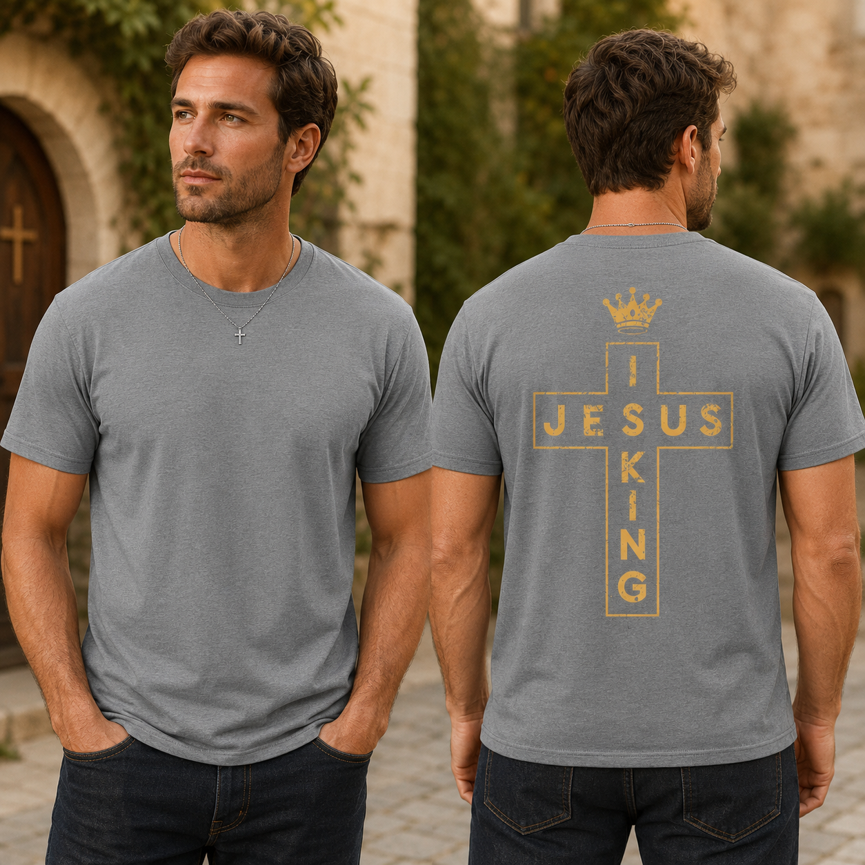 Jesus Is King Shirt Christian Cross Graphic Tee Faith Gift For Men