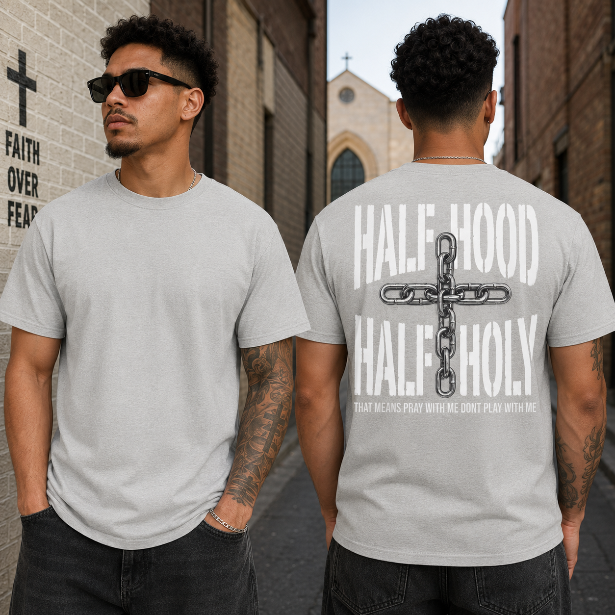 Half Hood Half Holy Shirt Funny Christian Graphic Tee Faith Gift For Men