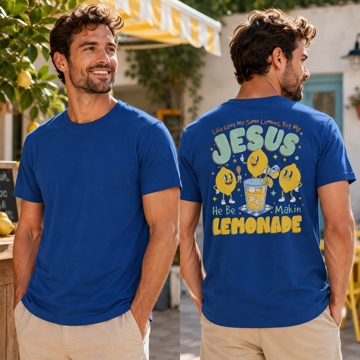 Life Gave Me Lemons But My Jesus He Be Making Lemonade Shirt Funny Christian Graphic Tee Faith Gift For Men
