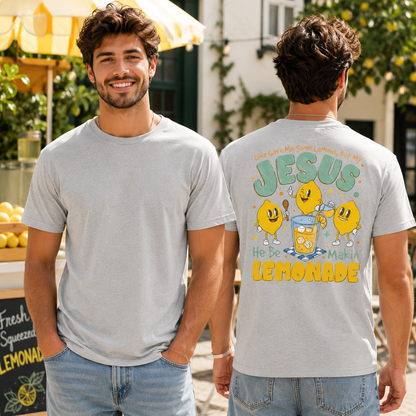 Life Gave Me Lemons But My Jesus He Be Making Lemonade Shirt Funny Christian Graphic Tee Faith Gift For Men