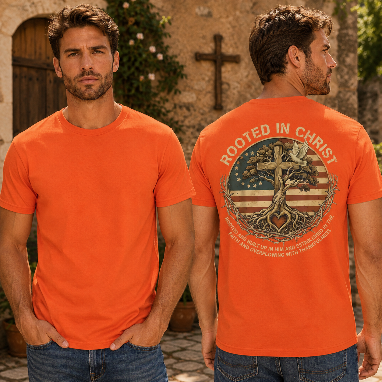 Rooted In Christ Shirt Vintage Christian Cross Graphic Tee Tree Of Life Faith Gift For Men