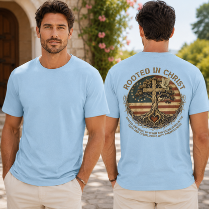 Rooted In Christ Shirt Vintage Christian Cross Graphic Tee Tree Of Life Faith Gift For Men