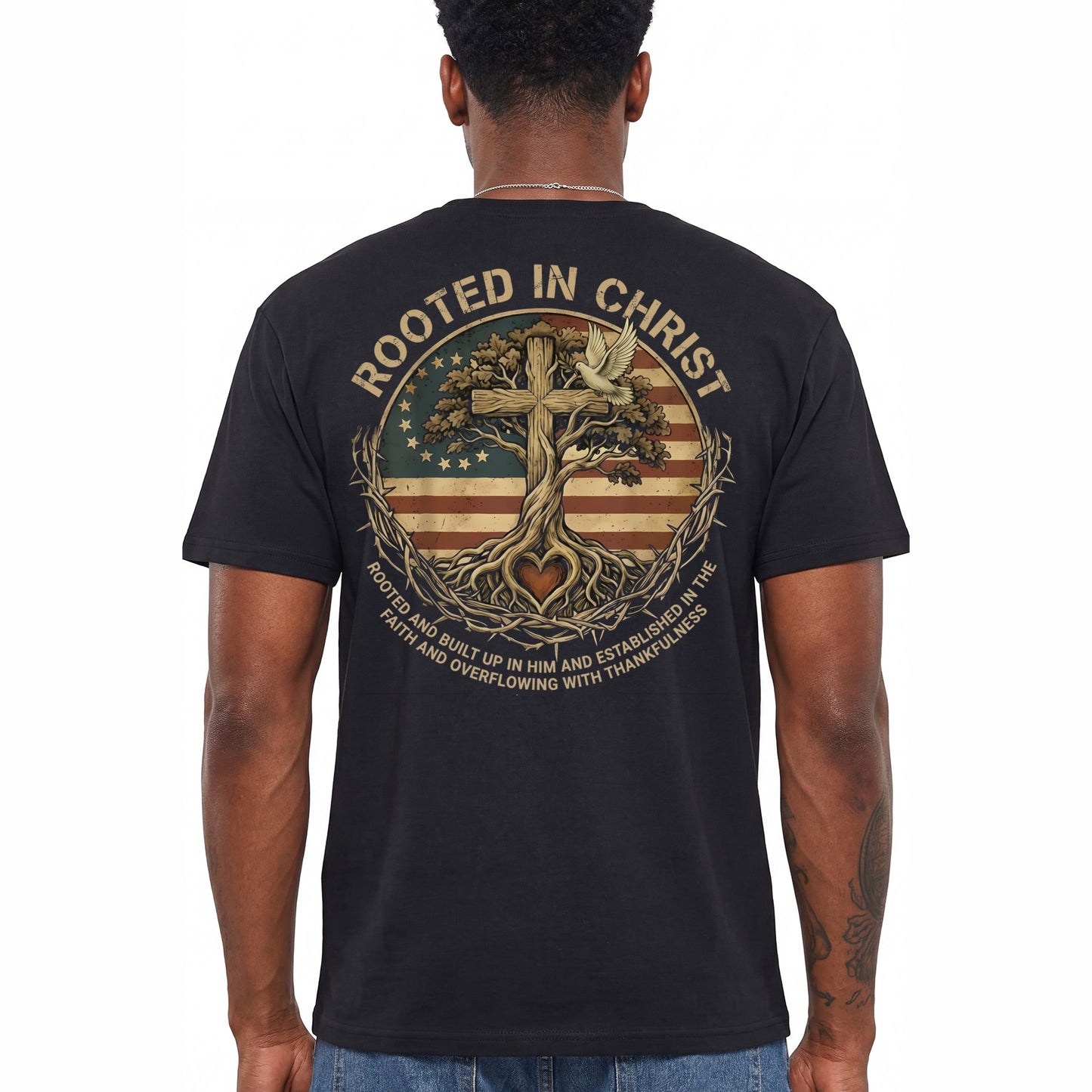 Rooted In Christ Shirt Vintage Christian Cross Graphic Tee Tree Of Life Faith Gift For Men