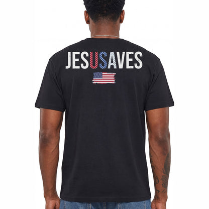 Jesus Saves USA Shirt American Flag Christian Graphic Tee Patriotic Faith Gift For Men