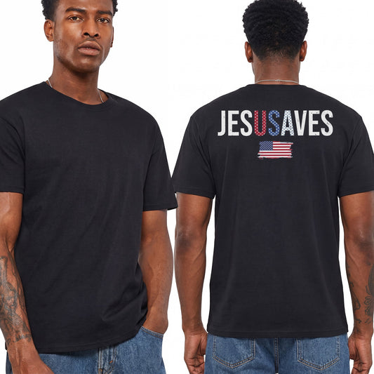 Jesus Saves USA Shirt American Flag Christian Graphic Tee Patriotic Faith Gift For Men