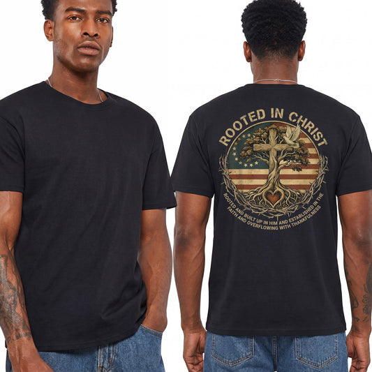 Rooted In Christ Shirt Vintage Christian Cross Graphic Tee Tree Of Life Faith Gift For Men