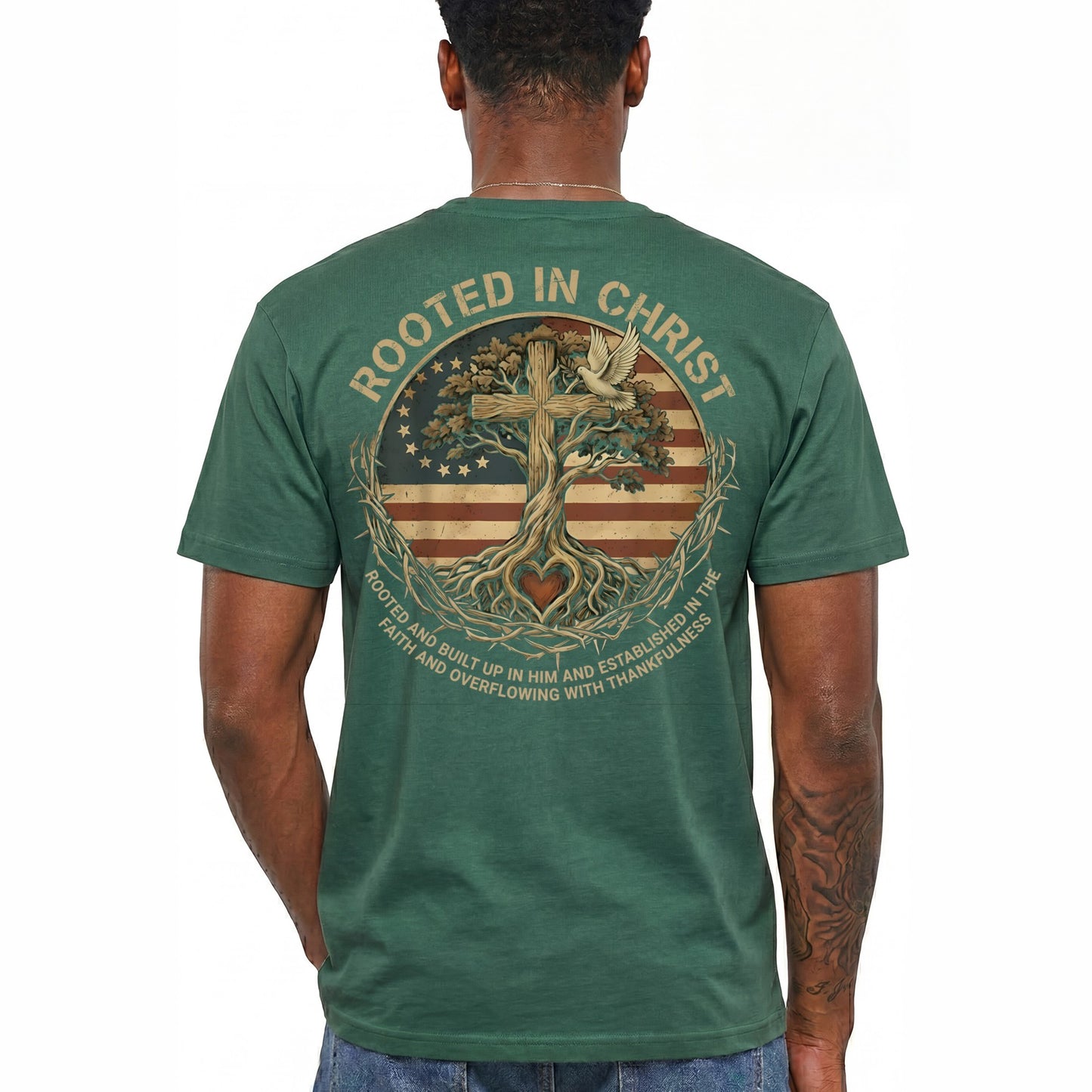 Rooted In Christ Shirt Vintage Christian Cross Graphic Tee Tree Of Life Faith Gift For Men