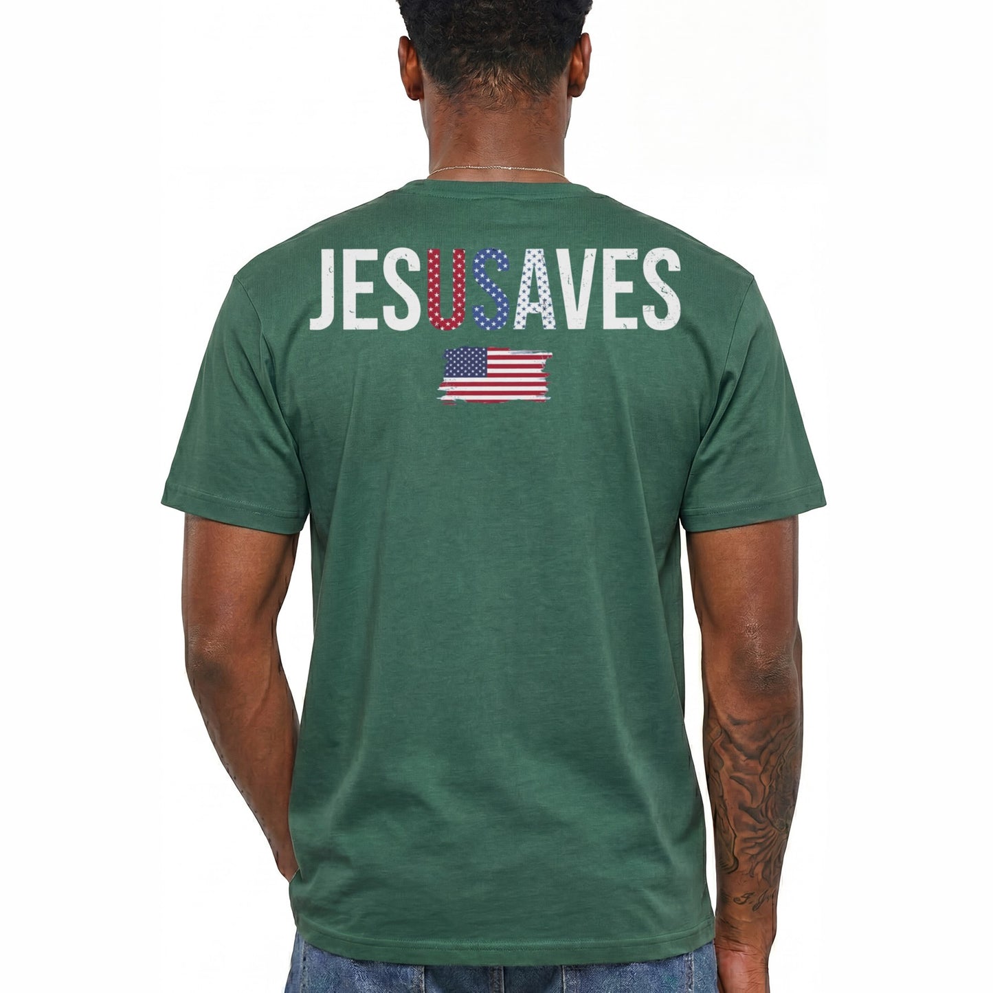 Jesus Saves USA Shirt American Flag Christian Graphic Tee Patriotic Faith Gift For Men
