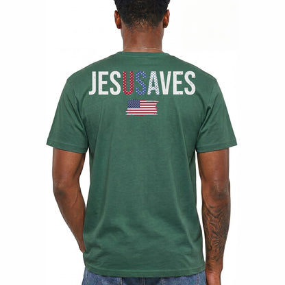 Jesus Saves USA Shirt American Flag Christian Graphic Tee Patriotic Faith Gift For Men