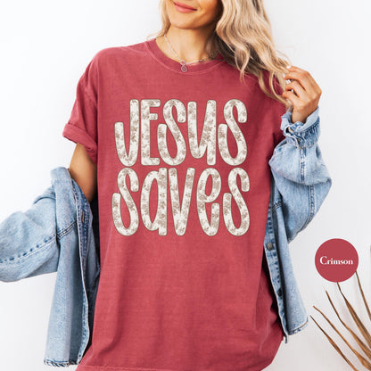 Jesus Saves Comfort Colors® Shirt | Christian Christianity Faith Shirt | Religious Apparel Catholic Y2K Tee Shirt