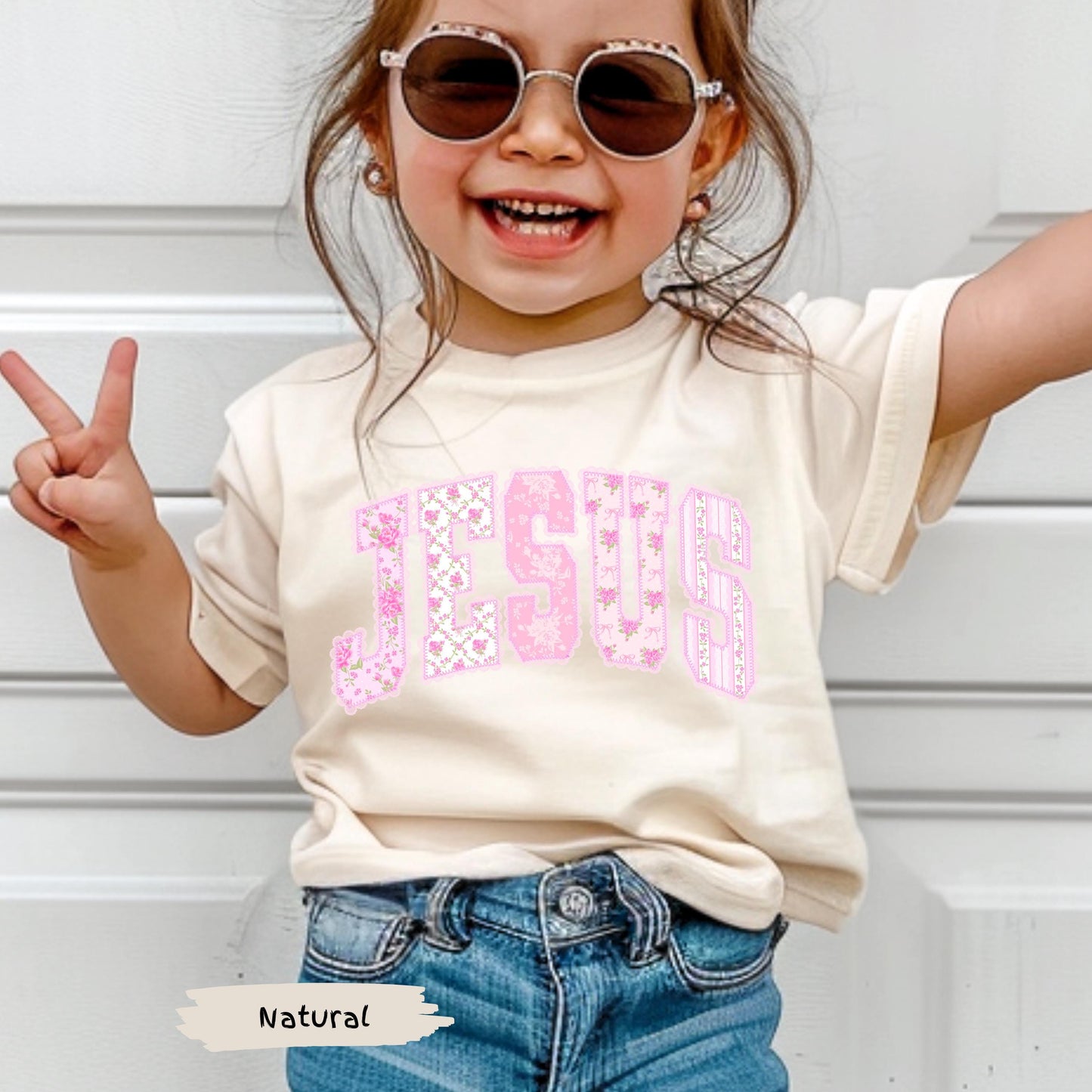 Kids Floral Pink Preppy Jesus Easter Comfort Colors® Graphic Shirt | Baby Toddler Child's Jesus Christian Faith TShirt Shirt | Easter Tee
