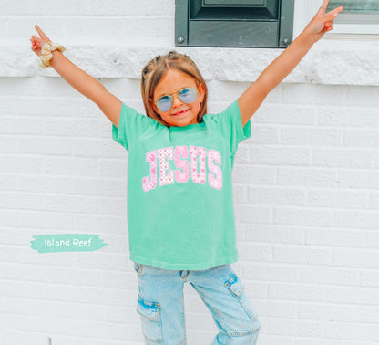 Kids Floral Pink Preppy Jesus Easter Comfort Colors® Graphic Shirt | Baby Toddler Child's Jesus Christian Faith TShirt Shirt | Easter Tee