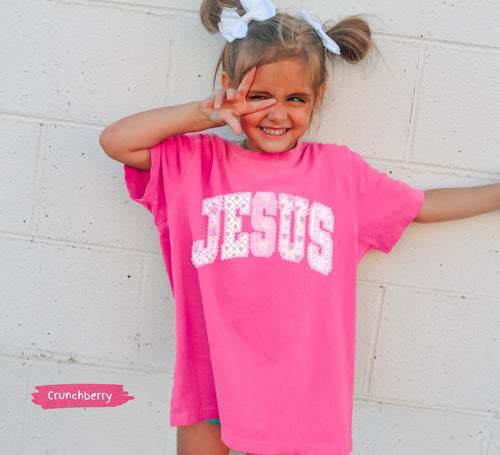 Kids Floral Pink Preppy Jesus Easter Comfort Colors® Graphic Shirt | Baby Toddler Child's Jesus Christian Faith TShirt Shirt | Easter Tee