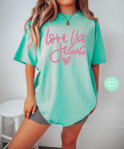 Love Like Jesus Comfort Colors® T Shirt | Jesus Leopard Print Christian Religious Easter TShirt | Y2K Bible Verse Jesus Faith Tee Shirt