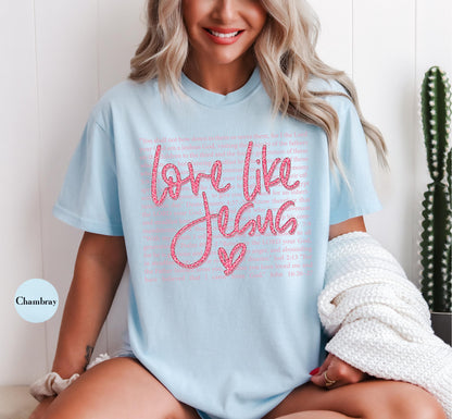 Love Like Jesus Comfort Colors® T Shirt | Jesus Leopard Print Christian Religious Easter TShirt | Y2K Bible Verse Jesus Faith Tee Shirt