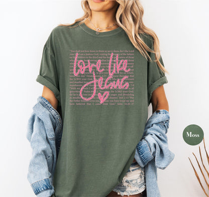 Love Like Jesus Comfort Colors® T Shirt | Jesus Leopard Print Christian Religious Easter TShirt | Y2K Bible Verse Jesus Faith Tee Shirt