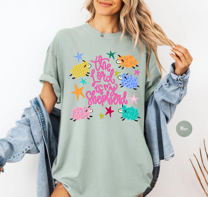 The Lord Is My Shepherd Comfort Colors® T Shirt | Cute Sheep Christian Religious Easter TShirt | Y2K Bible Jesus Faith Tee Shirt