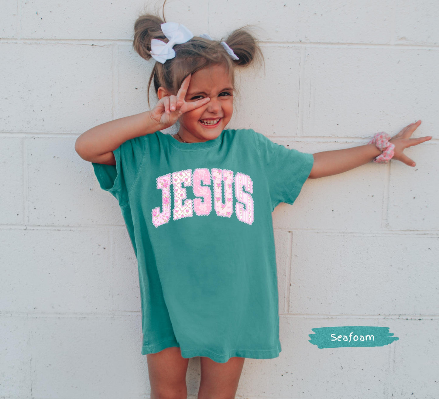 Kids Floral Pink Preppy Jesus Easter Comfort Colors® Graphic Shirt | Baby Toddler Child's Jesus Christian Faith TShirt Shirt | Easter Tee