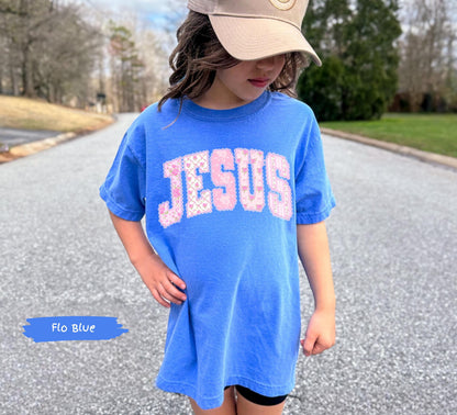Kids Floral Pink Preppy Jesus Easter Comfort Colors® Graphic Shirt | Baby Toddler Child's Jesus Christian Faith TShirt Shirt | Easter Tee