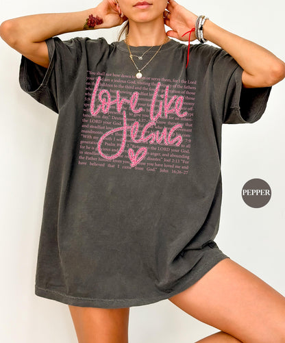 Love Like Jesus Comfort Colors® T Shirt | Jesus Leopard Print Christian Religious Easter TShirt | Y2K Bible Verse Jesus Faith Tee Shirt