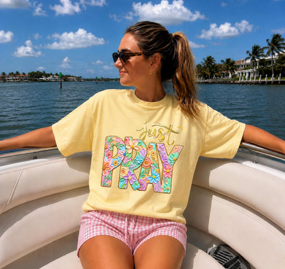 Just Pray Floral Flower Comfort Colors® Shirt | Pray Christianity Christian Tee Tshirt | Flower Faith Christian Shirt | Preppy Tee Shirt