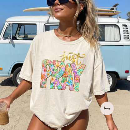 Just Pray Floral Flower Comfort Colors® Shirt | Pray Christianity Christian Tee Tshirt | Flower Faith Christian Shirt | Preppy Tee Shirt
