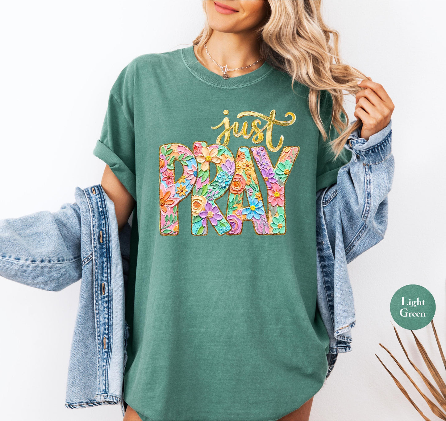 Just Pray Floral Flower Comfort Colors® Shirt | Pray Christianity Christian Tee Tshirt | Flower Faith Christian Shirt | Preppy Tee Shirt