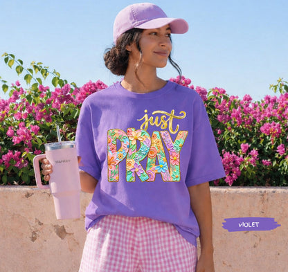 Just Pray Floral Flower Comfort Colors® Shirt | Pray Christianity Christian Tee Tshirt | Flower Faith Christian Shirt | Preppy Tee Shirt