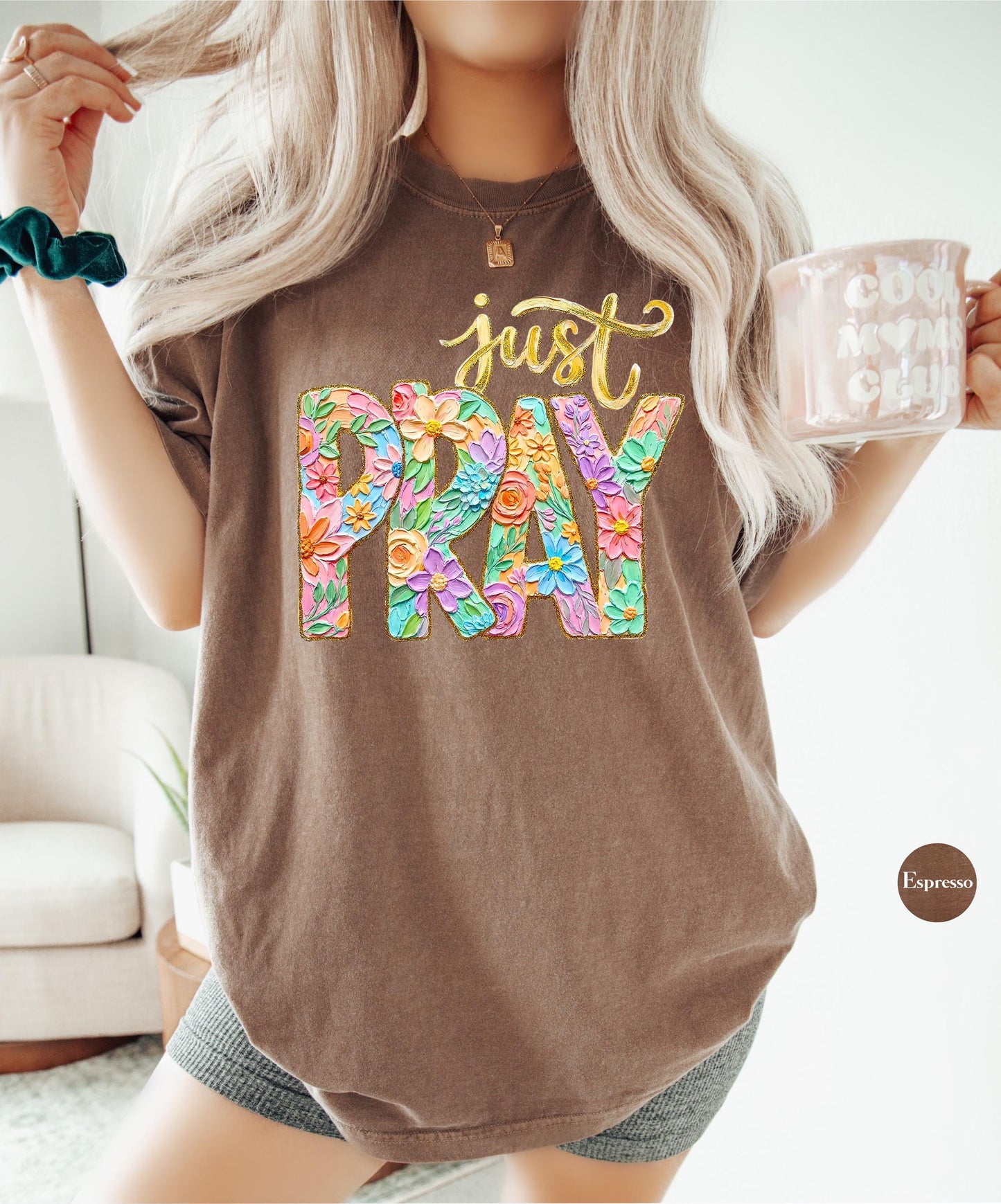 Just Pray Floral Flower Comfort Colors® Shirt | Pray Christianity Christian Tee Tshirt | Flower Faith Christian Shirt | Preppy Tee Shirt