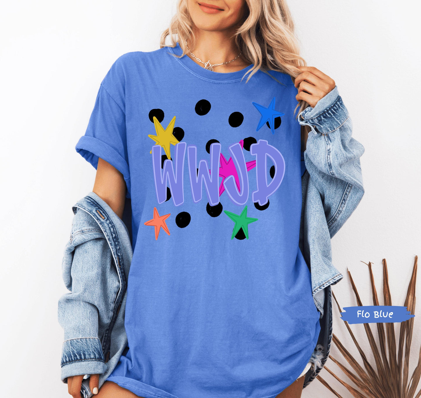 WWJD Comfort Colors® Shirt | Christianity Faith Tshirt Shirt | Catholic Godly Religious Retro Shirt | Stars And Spots Trendy Church Tee