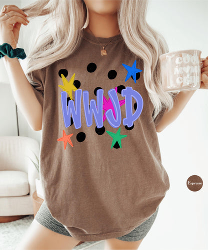 WWJD Comfort Colors® Shirt | Christianity Faith Tshirt Shirt | Catholic Godly Religious Retro Shirt | Stars And Spots Trendy Church Tee