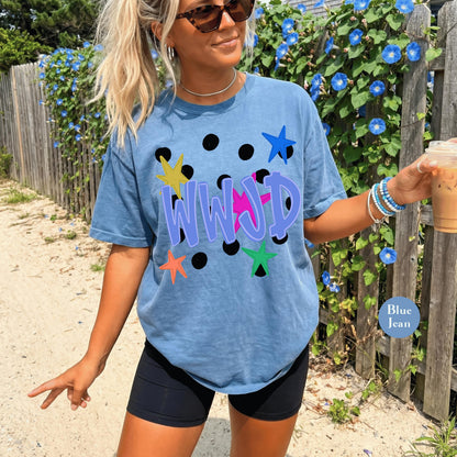 WWJD Comfort Colors® Shirt | Christianity Faith Tshirt Shirt | Catholic Godly Religious Retro Shirt | Stars And Spots Trendy Church Tee