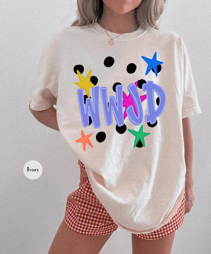 WWJD Comfort Colors® Shirt | Christianity Faith Tshirt Shirt | Catholic Godly Religious Retro Shirt | Stars And Spots Trendy Church Tee