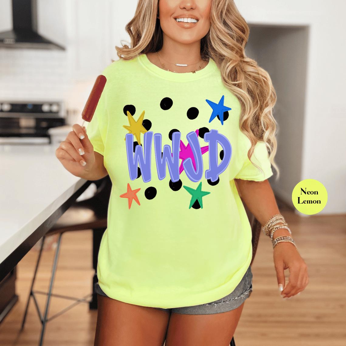 WWJD Comfort Colors® Shirt | Christianity Faith Tshirt Shirt | Catholic Godly Religious Retro Shirt | Stars And Spots Trendy Church Tee