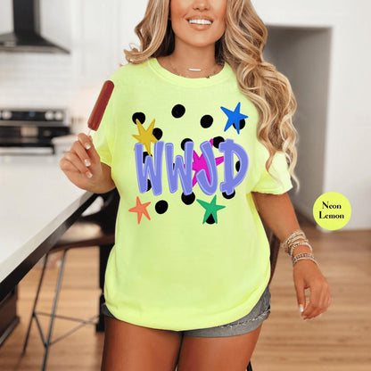 WWJD Comfort Colors® Shirt | Christianity Faith Tshirt Shirt | Catholic Godly Religious Retro Shirt | Stars And Spots Trendy Church Tee